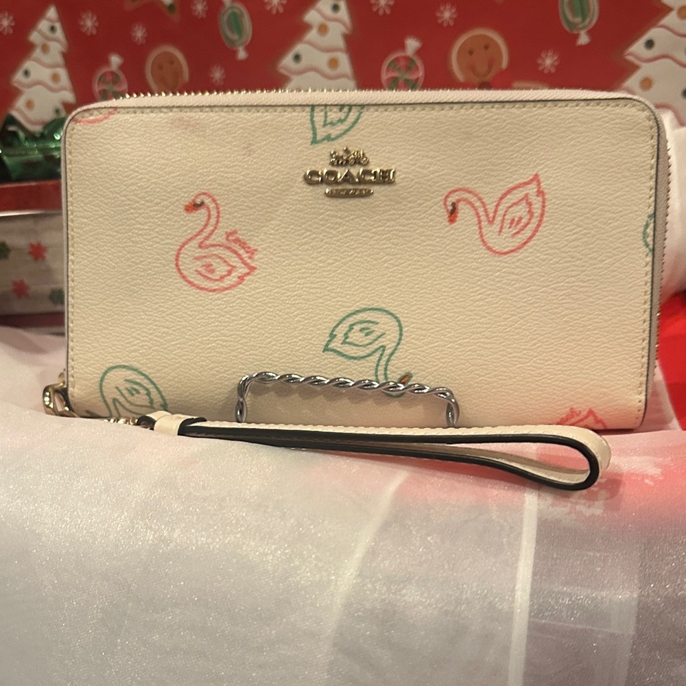 Coach Cream Clutch with Pink and Green Accents